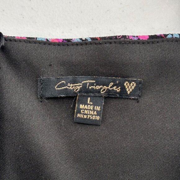 City Triangles Black Pink Floral Mini Dress Puff Sleeves Size L Ruffle Milkmaid - Picture 2 of 11